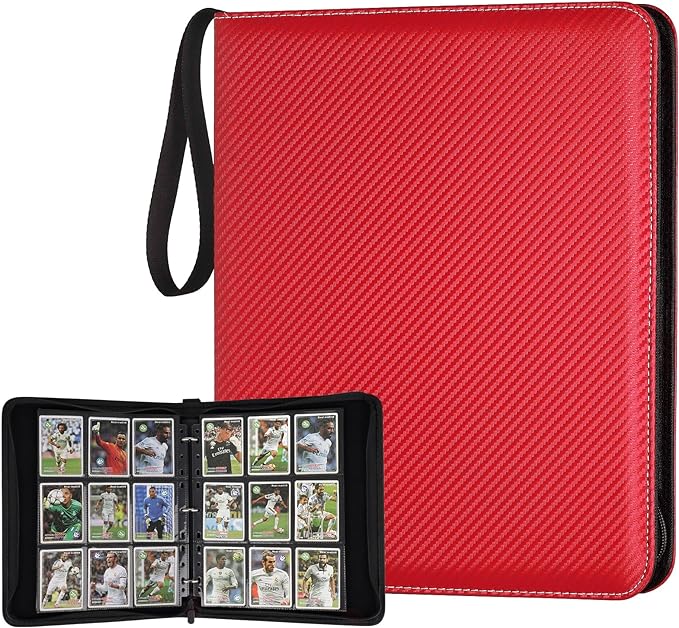 GERMUN 3 Ring 9 Pocket Zipper Card Binder, 720 Double Sided Standard PU Trading Card Album Folder for TCG & Sports Cards, Not Fit Top Loaders (Red)