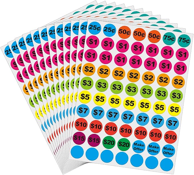 Removable Garage Sale Stickers, 1400 Pcs Yard Sale Price Stickers, 3/4" Round Preprinted Garage Sale Price Stickers Labels for Flea Markets, County Fairs & Retail
