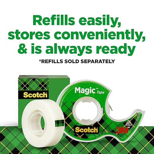 Scotch Magic Tape, Invisible, Repair Christmas Cards and Use as Holiday Gift Wrap Supplies for Christmas, 2 Tape Rolls with Dispensers