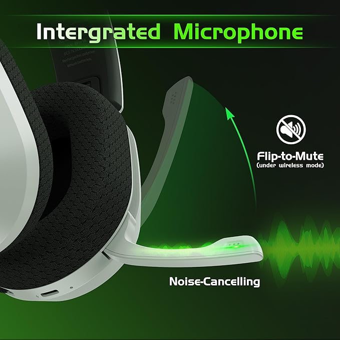 Wireless Gaming Headset for Xbox Series X/S, Xbox One, PS5, PC, Mac, Bluetooth 6.0 Gaming Headphones with Flip-to-Mute Noise-Canceling Mic, Foldable, 3D Surround Sound, 45H Battery - White