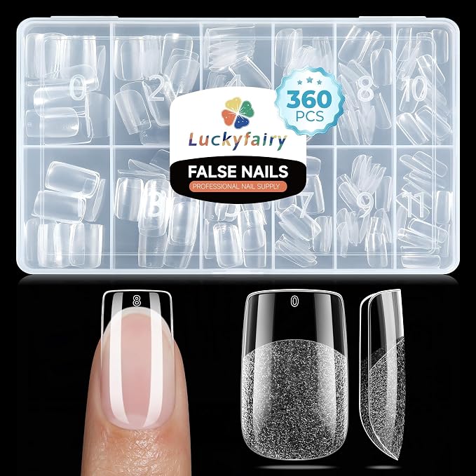 Short Square Nail Tips Gel: 360Pcs Full Cover Short Square Press On Nails Pre-buff Fake Acrylic Nails Half Matte Clear Nail Tips for Nail Extension DIY 12 Sizes