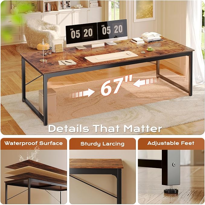 70.8 X 29.5 Inch Computer Desk with Deeper Desktop, Gaming Office Writing Work Desk for Home Office, Study, Bedroom, Work from Home, Metal Frame, Rustic Brown