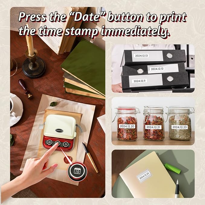 Phomemo P15 Ribbon Printer, Mini Bluetooth Portable Label Maker Machine with 4 Tapes Custom Text/Icon for Gift Decorations, Cloth Tags, DIY Crafts, Wedding Bouquets, Party Favors, Red