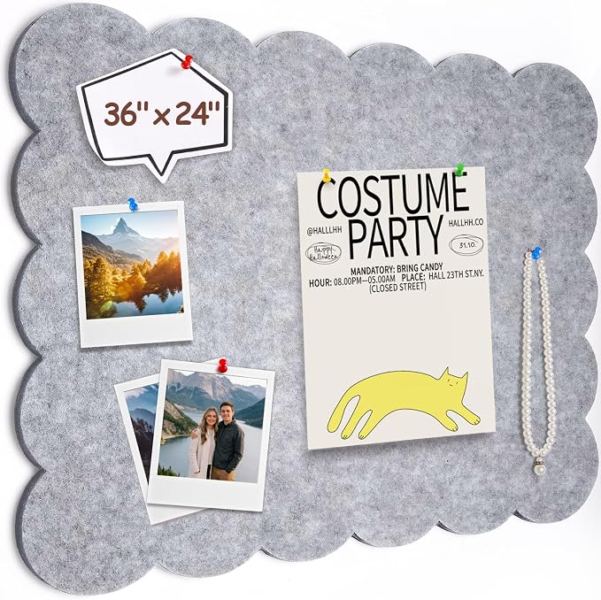 Felt Bulletin Board 36" x 24" Cork Board Alternative,Decorative Felt Pin Board Foldable Cork Boards for Walls Self-Adhesive Cork Board for Home Office Classroom Pin Board (Light Gray)