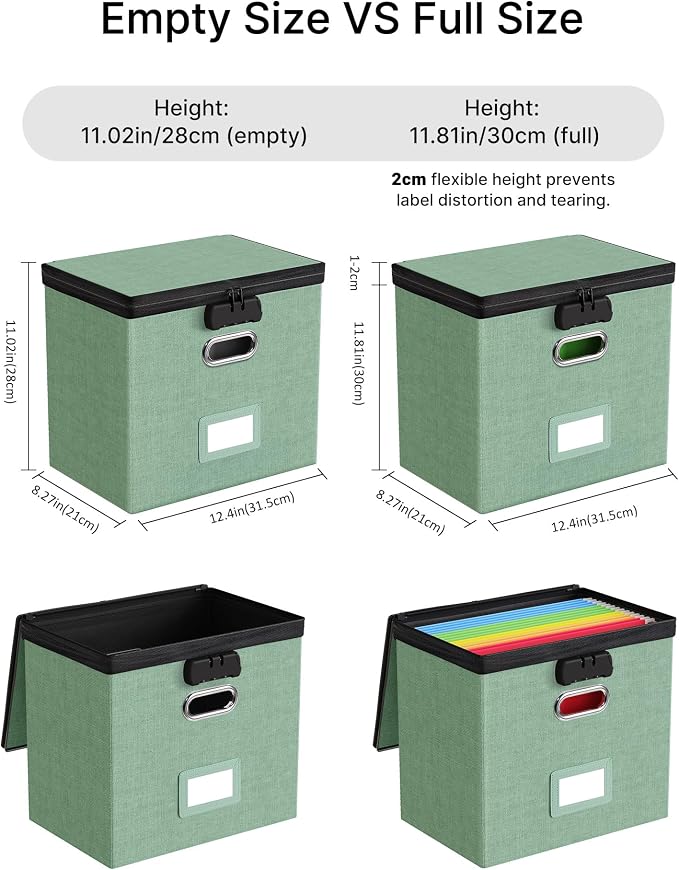 Lockable File Box Small 1-Pack Hanging Organizer for Letter-Size | Dustproof Lid. 3 Mesh Pockets. Collapsible Scratch-Resistant GRS Linen. Slide Rails. Office, Home, Dorm