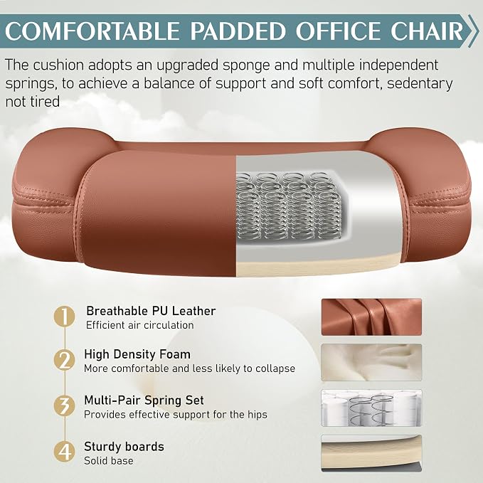 Leather Office Chair, PU Home Computer Desk Chairs with Ergonomic Back Support, 360°Swivel Free，Small Gaming Chair with Wheels and Adjustable Armrests, for Short People Use