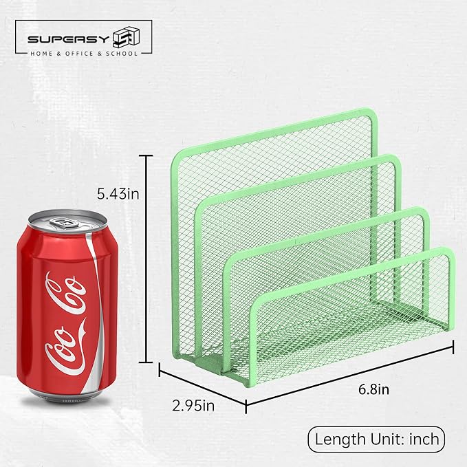 Mail Organizer for Desk, Mesh Metal Mail Holder Countertop with 3-Slot, Letter Sorter File Holder, Office Envelope Organizer for Mails (Mint Green)