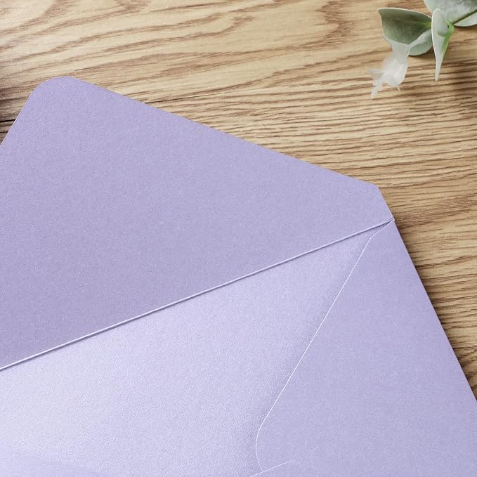 PONATIA A7 Envelopes, Sparkle Lilac 5 x 7 Envelopes | A7 Shimmer Envelopes Perfect For Wedding Invitations Cards, Christmas Gift Cards , Acrylic Invitations, Photos