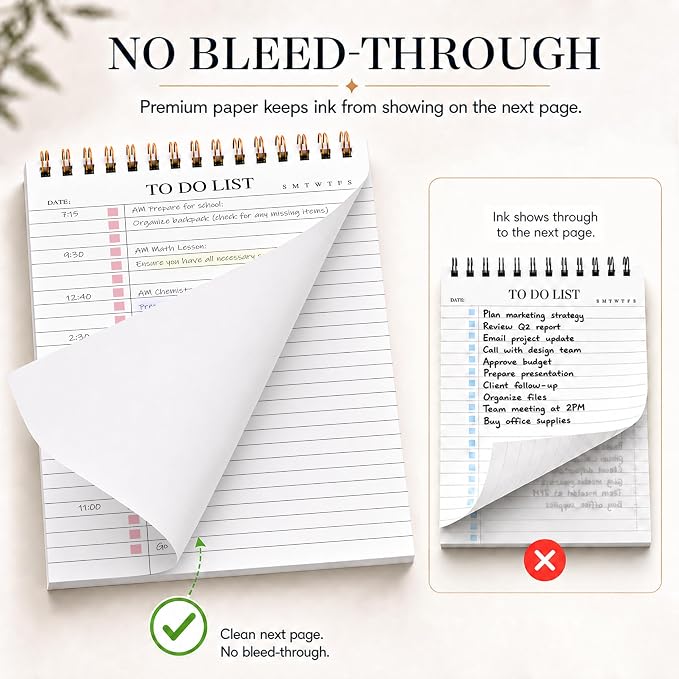 To Do List Notepad, Undated Daily Planner Notepad, A5 (5.5" x 8.3"), Pink | To Do List Notebook, Checklist Planner, Waterproof Spiral Notepad, for Work, Office Supplies, School Planner, 52 Sheets/Pack