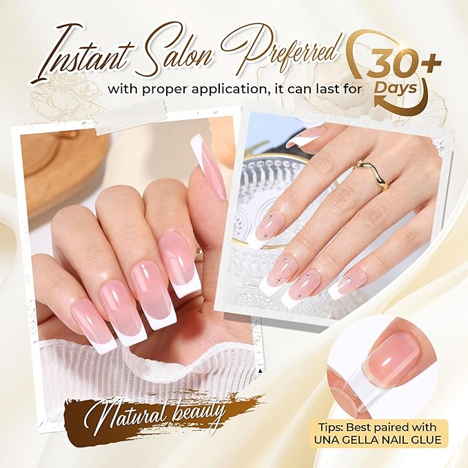 UNA GELLA Square Fake Nails, 504pcs Gel Nail Tips Clear Press on Nails Pre-shape for Full Cover Square Nails French False Nails For Nail Extension Nail Art Home DIY 12 Sizes False Gelly Tips