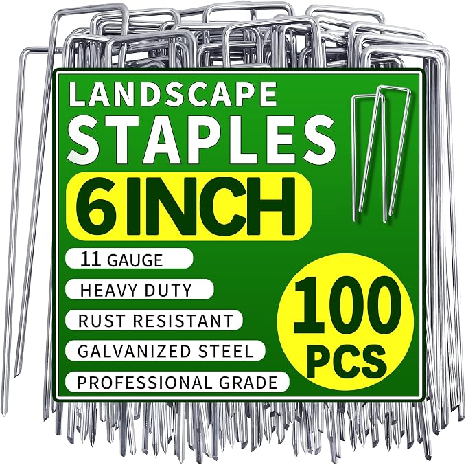 100 Pack Landscape Staples 6 Inch 11 Gauge Garden Stakes | Galvanized Garden Staples Pins Anti-Rust Ground Stakes for Weed Barrier, Irrigation Tubing, Landscaping Fabric, Yard Lawn