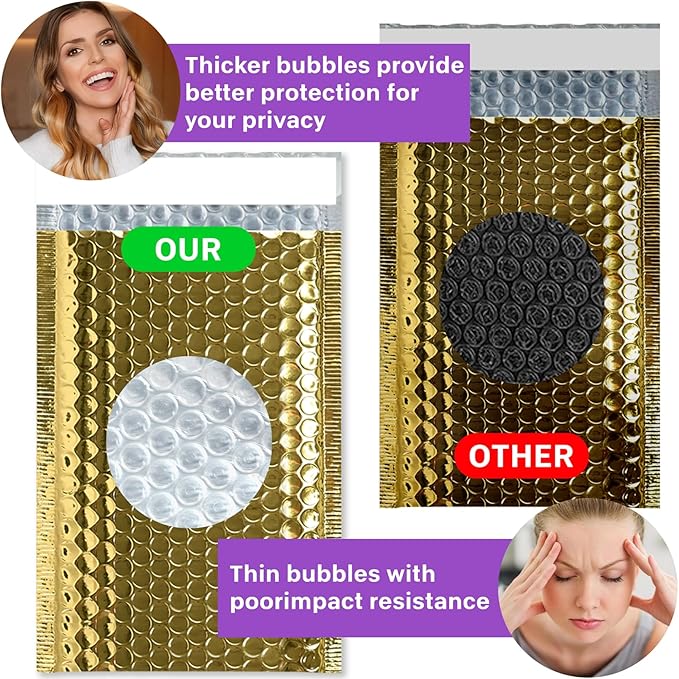 50 Pcs Metallic Bubble Mailers Holographic Bubble Mailers 6 x 9.4 Inch Self Seal Waterproof Shipping Bags Self-Seal Adhesive Poly Padded Envelopes for Mailing Packaging Small Business