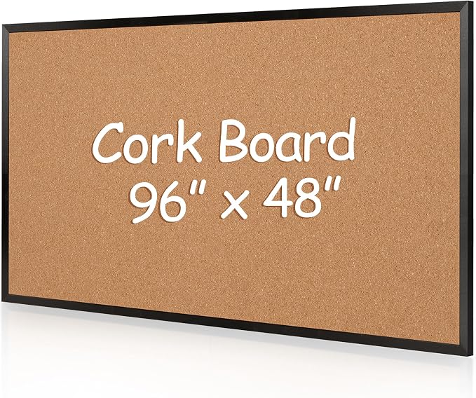 Extra Large Cork Bulletin Board 96" X 48", Black Wood Framed 8'x4' Corkboard for Wall, Wall Mounted Notice Pin Board with 18 Push Pins for School, Home & Office