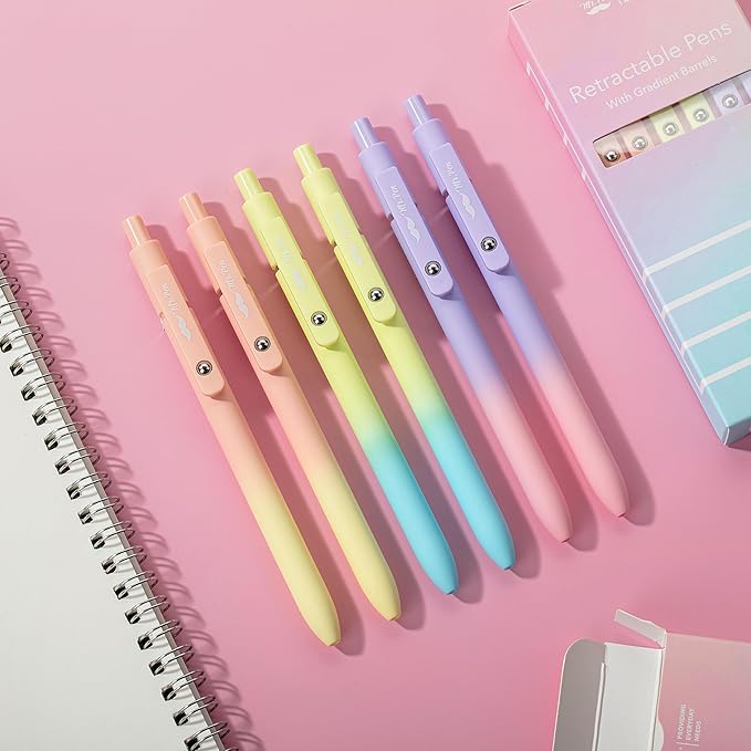 Mr. Pen- Retractable Gel Pens, 6 Pack, Gradient Color Barrels, Black Gel Pens, Fast Dry, Fine Point 0.5mm, Retractable, Cute Pens, Gel Ink Pens, Aesthetic Pens for Journaling