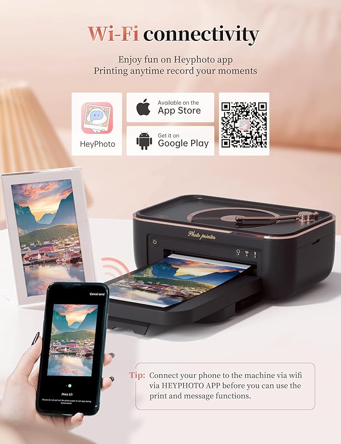 HPRT Photo Printer 4x6,+20 Sheets&1Ribbon Black, Audio Function Thermal Dye-Sublimation Printer，Portable Instant Picture Printer for iPhone, Android, AR Video Printing