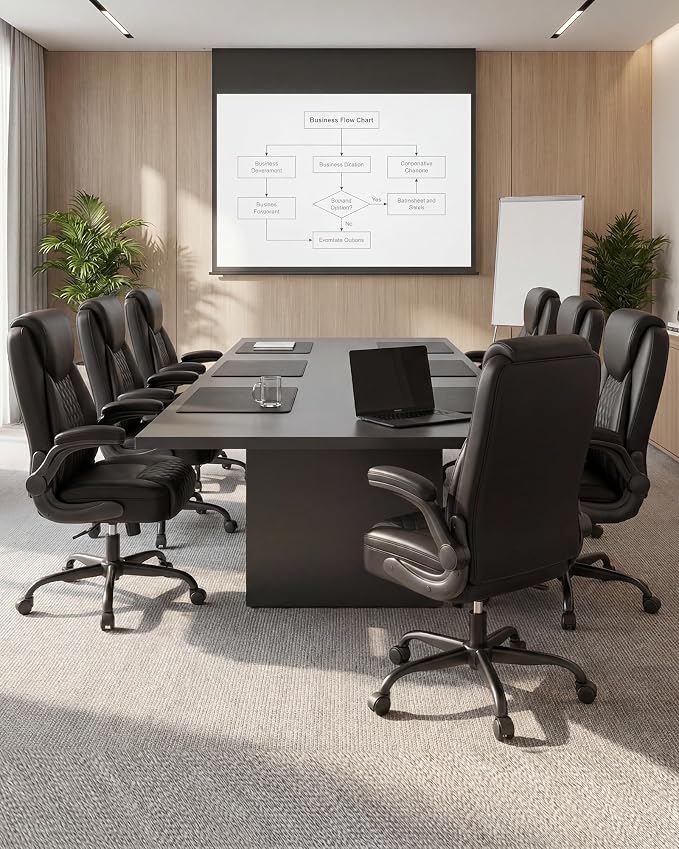 COMHOMA Mid-Back Office Chair, Ergonomic PU Desk Chair with Flip up Arms, Small Computer Gaming with Comfy Lumbar Support,Rocking Function,Sturdy Metal Base, Ink Black