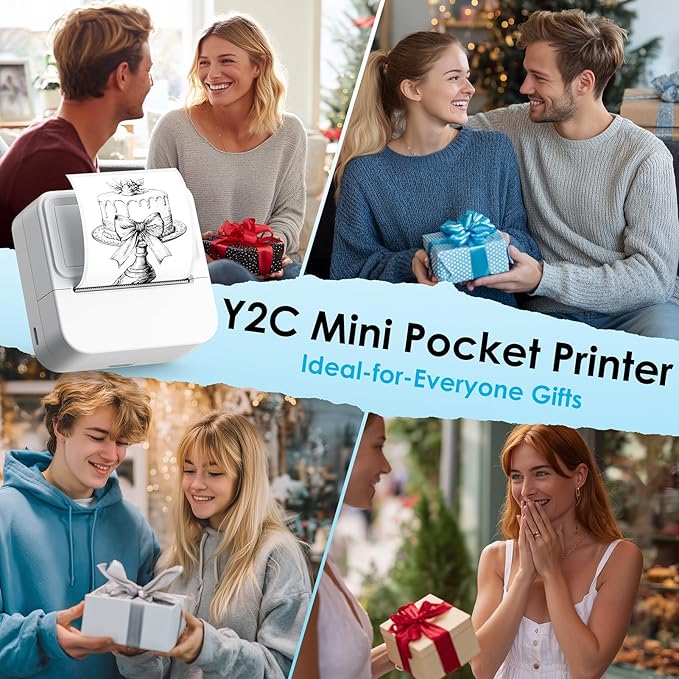 Bluetooth Sticker Printer with 1 Roll of Sticker Paper, Y2C Mini Sticker Maker Machine, Pocket Thermal Label Maker Machine with Tape for DIY, Notes, Label Ideal Gift for Kids&Student, White