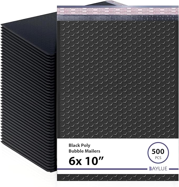 Black Small Poly Bubble Mailers 6x10 inch #0 | Self Seal Padded Envelopes | Cushioned Bubble Mailer | Usable Size 6x9 | WaterProof | Lightweight mailing Shipping Bags | 500 Pack Bulk