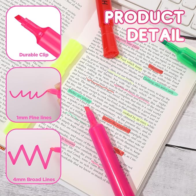 Qilery 24 Pack Tank Style Highlighters Christmas Chisel Tip Highlighters Bulk Colored Markers for Xmas Gifts Adult Coloring, Home Office Supplies(Pink)