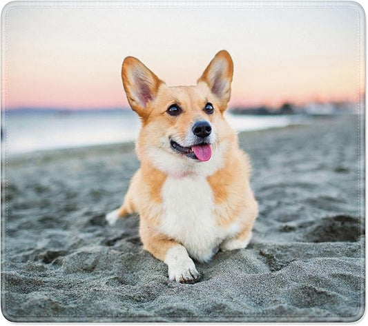 Mouse Pad, Minimalism Marble Style Computer Pad, Anti-Slip Rubber Mouse Mat with Stitched Edges for Gaming, Office, Laptop, PC, Women, 9" x 8" Thick 3 mm, Cute Puppy