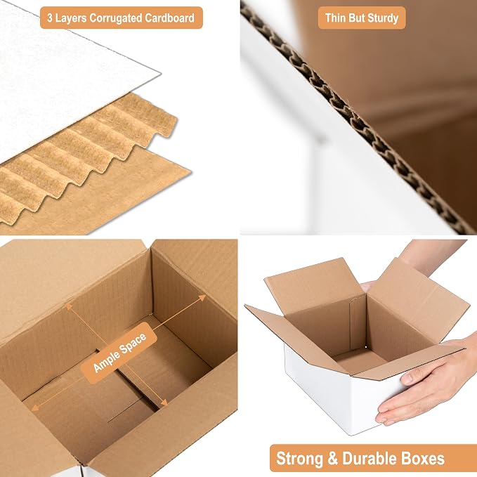 8x6x4" Sturdy Cardboard Shipping Boxes (45 Pack), Medium Mailing Boxes For Small Business for Packing, Moving and Storage