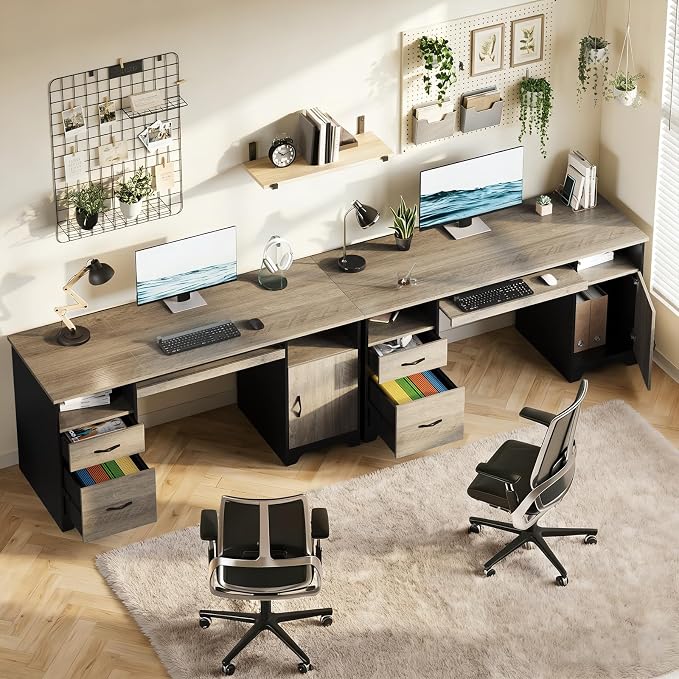 Bestier 59" Executive Desk, File Drawer, Keyboard Tray & 2 Drawers, Gray | File Drawer For Letter/A4/Legal Folders, 2 Storage Drawers, Keyboard Tray, Cable Management, 200 LBS Capacity, Wood Finish