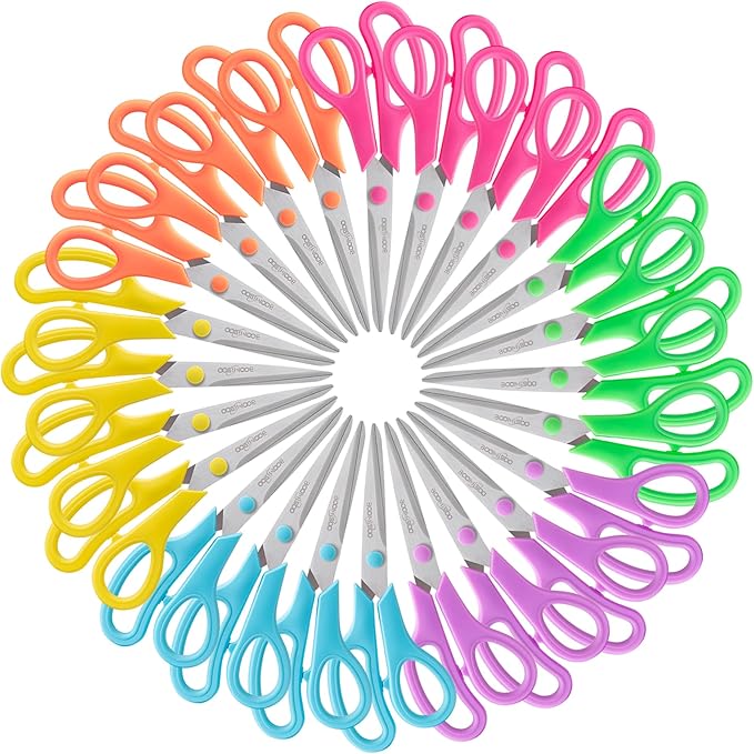 Scissors, BOOMIBOO 8" All Purpose 24 Pack - Comfort-Grip Scissors for Office Desk Accessories Sewing Fabric Home Craft School Supplies, Teacher/Class Supplies, Right/Left Handles