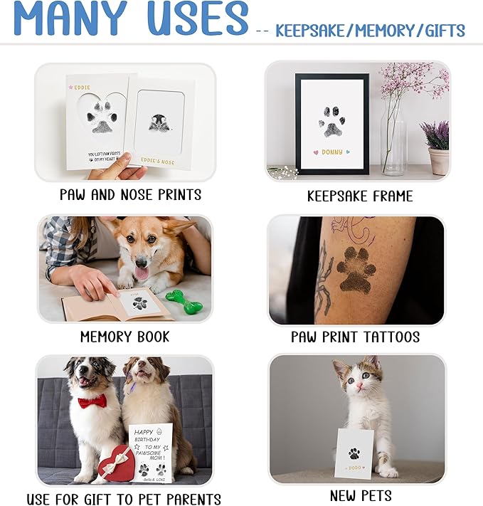 MYPAWLETS Paw Print Kit,Clean Touch/Inkless Ink Pad for Dog/Cat Pawprints,Paw Print Stamp Pad for Dogs,Dog Paw/Nose Print Kit Keepsake,Pet Paw Print Impression Kit with Frame,Gifts for Pet Parents-4M