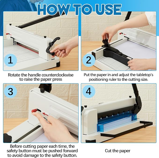 Threlaco 12 Inch A4 Heavy Duty Guillotine Paper Cutter 400 Sheet Capacity Guillotine Paper Cutter Stack Cards Trimmer Solid Steel with Metal Base for Cardstock Leather Office Home School (Beige)