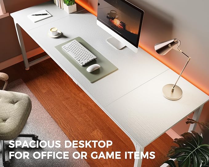 Huuger Computer Desk, 80 Inch Office Desk, Gaming Desk with Storage, Writing Desk Work Desk for Home Office, Study, Long Simple Desk, Large Legroom, Metal Frame, White