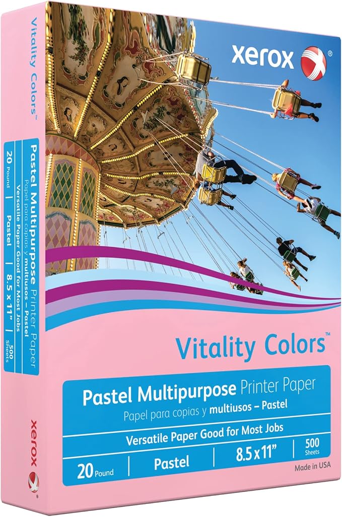 Xerox® Vitality Colors™ Multipurpose Printer Paper, Letter Paper Size, 20 Lb, 30% Recycled, Pink, Ream Of 500 Sheets