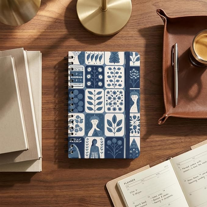 Nextnoid A5 Lined Spiral Notebook - 170 Pages, College Ruled, Abstract Blue | Hardcover Notebook for Everyday Writing, A5 Size (5.8" x 8.3") Journal for Work and School, Daily Journaling and Notetaking