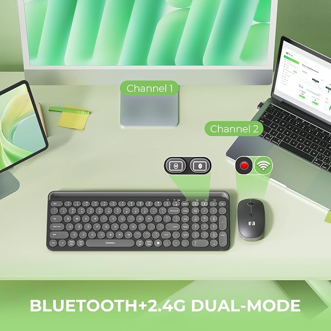 seenda CTU-301 Bluetooth Keyboard and Mouse Combo for iPad,Black | Bluetooth+2.4G combo with tablet holder, full-size keys and quiet clicks for iPad, iPhone, Mac, Windows and Android.