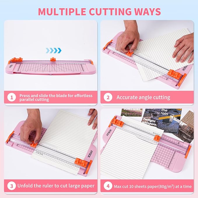 A4 Paper Cutter Slider 12 Inch Paper Trimmer Photo Cutter, Pink | Small Paper Cutter for Classroom Scrapbooking Cutter, Cutter Sliding