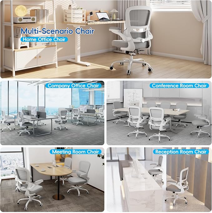 TRALT Ergonomic Office Chair Desk Chair with Adjustable Lumbar Support | Desk Chair Comfy with Flip-up Armrests Ergonomic Chair - Mesh Computer Chairs for Adults, 330lbs, PU Leather (Grey, 1)