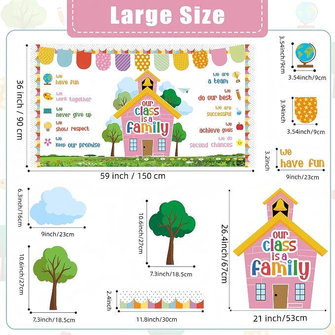 Our Class is A Family Motivational Bulletin Board Set – Colorful Positive Affirmation Classroom Decor – Inspirational Quote Paper Cutouts for Back to School, Nursery, Chalkboard & Wall Supplies