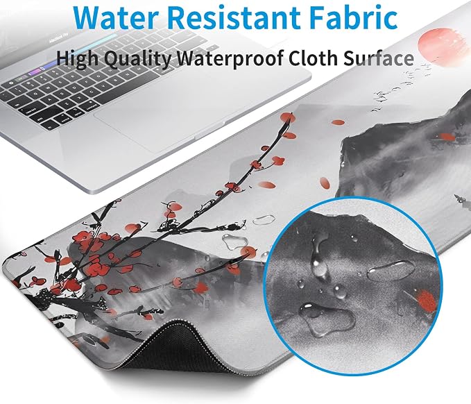 Japanese Cherry Blossom Gaming Mouse Pad Large Desk Mat,Big Desk Pad with Stitched Edge Non-Slip Rubber Base,Office Decor Organizers and Accessories