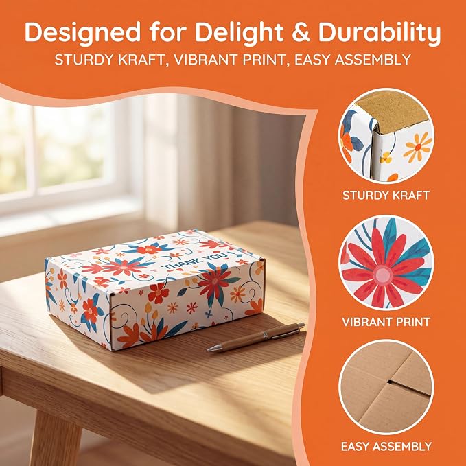 Cedilis 40 Pack Small Shipping Boxes, 6x4x2 Inches Colored Corrugated Mailer, Small Cardboard Box for Gift, Shipping Mailing, Floral Pattern