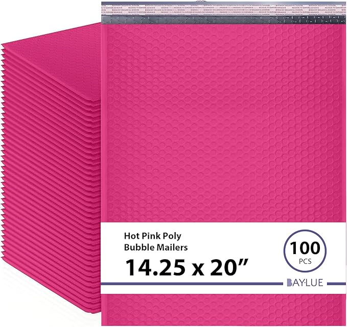 Hot Pink Poly Bubble Mailers 14.50x20 Inch #7 | Self Seal Large Padded Envelopes | Air Cushioned Bubble Mailer | Usable Size 14.25x19 Inch | Waterproof Lightweight Mailing Shipping Bags | 100 Pack