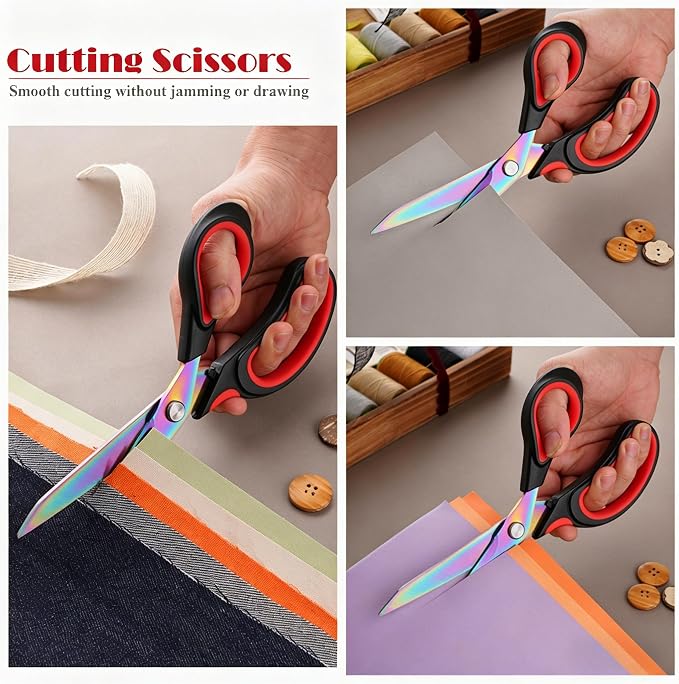 Scissors Multi-Purpose, 9.5" Sharp Sewing Scissors, Professional Heavy Duty Titanium Coating Forged Stainless Steel Shears for Fabric Leather,Dressmaking,Tailoring,Quilting,Home,Office,Art & School
