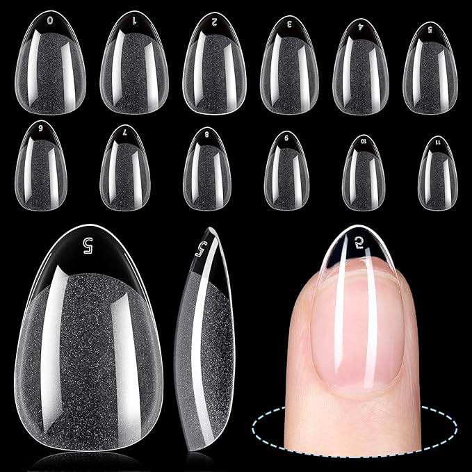 TOMICCA Short Almond Nail Tips,192Pcs Short Nail Tips Fake Nails Acrylic Nail Set, 12Sizes Gel Clear Nails for Nail Extension Home DIY Nail Salon