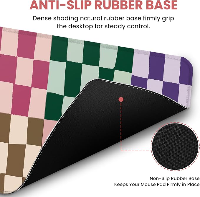 Aesthetic Desk Mat, Cute Checkered Pattern Desk Pad Protector for Work & Decor, 31.5" x 11.8", Pretty Non-Slip Extended Mouse Pad for Office or Home