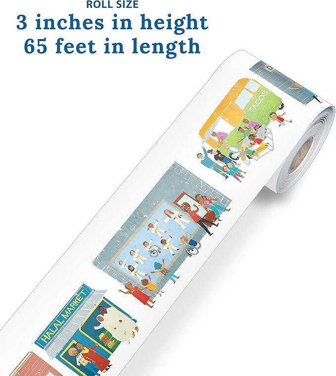 Carson Dellosa All are Welcome 65Ft Celebrate Diversity Bulletin Board Borders, 1 Roll of All are Neighbors Trim for Rolling Whiteboard, Cork and Posterboard, Office Decorations, and Classroom Decor
