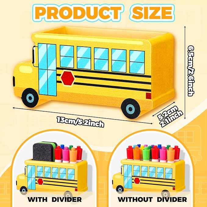 Yookeer 2 Pcs School Bus Magnetic Marker Holder for Classroom Whiteboard | Reusable Magnetic School Locker Organizer Decor, Wood Magnet Dry Erase Pen Holder, for Classroom Office Organizer Accessories