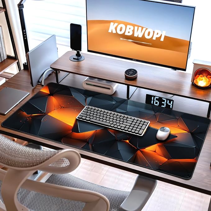 35.4 x 15.7 in, XXL Large Mouse Pad for Desk, Extended Keyboard Mouse Mat for Computer Office, Big Mouse pad with Stitched Edges, Gaming Pc-Abstract Lines on a Black