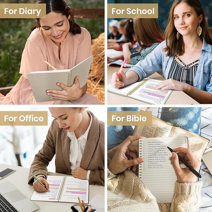 Lined Spiral Journal Notebook for Women, 6 Pack, A5 College Ruled Journals for Writing, Hardcover Notebooks for Work, Note taking and Office School Supplies,140 Pages, 6 Pcs - Grey Beige