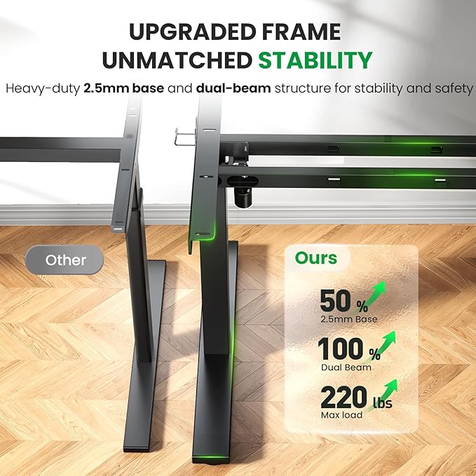 Brown 63x30 in Electric Standing Desk, 1 Inch Thick Tabletop | Double Beam Frame, Holds 220lbs, Sit Stand, 3 Memory Height Adjustment, Extra Deep Table Top, Black Frame
