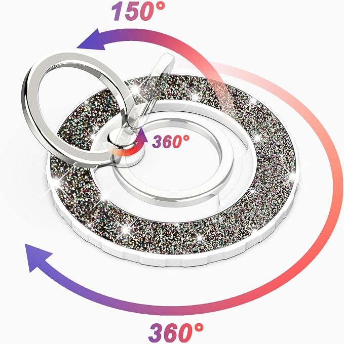 Magnetic Phone Ring Holder for magsafe, Glitter Magnetic Grip Compatible with iPhone 17 16 15 14 13 12 Pro max,Pro,Plus,Mini Mag Safe Pixel 10 Series,Adjustable Kickstand,Starlight