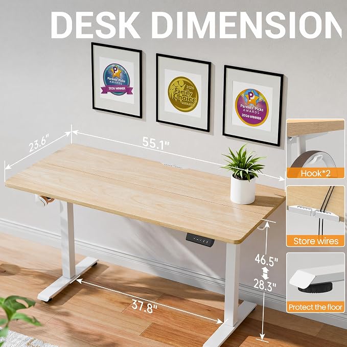 Veken 55 Inch Large Electric Standing Desk, Gaming Table, Nature | Height Adjustable Sit Stand Up Computer Tables for Home Office, Study , Writing, Suit students, employees and group work