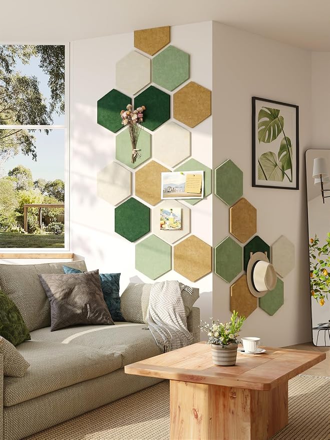 8-Pack Hexagon Felt Bulletin Board Tiles, Cork Board Alternative | For students and teachers creating vision boards in homes, offices, dorms or classrooms; includes 30 push pins.